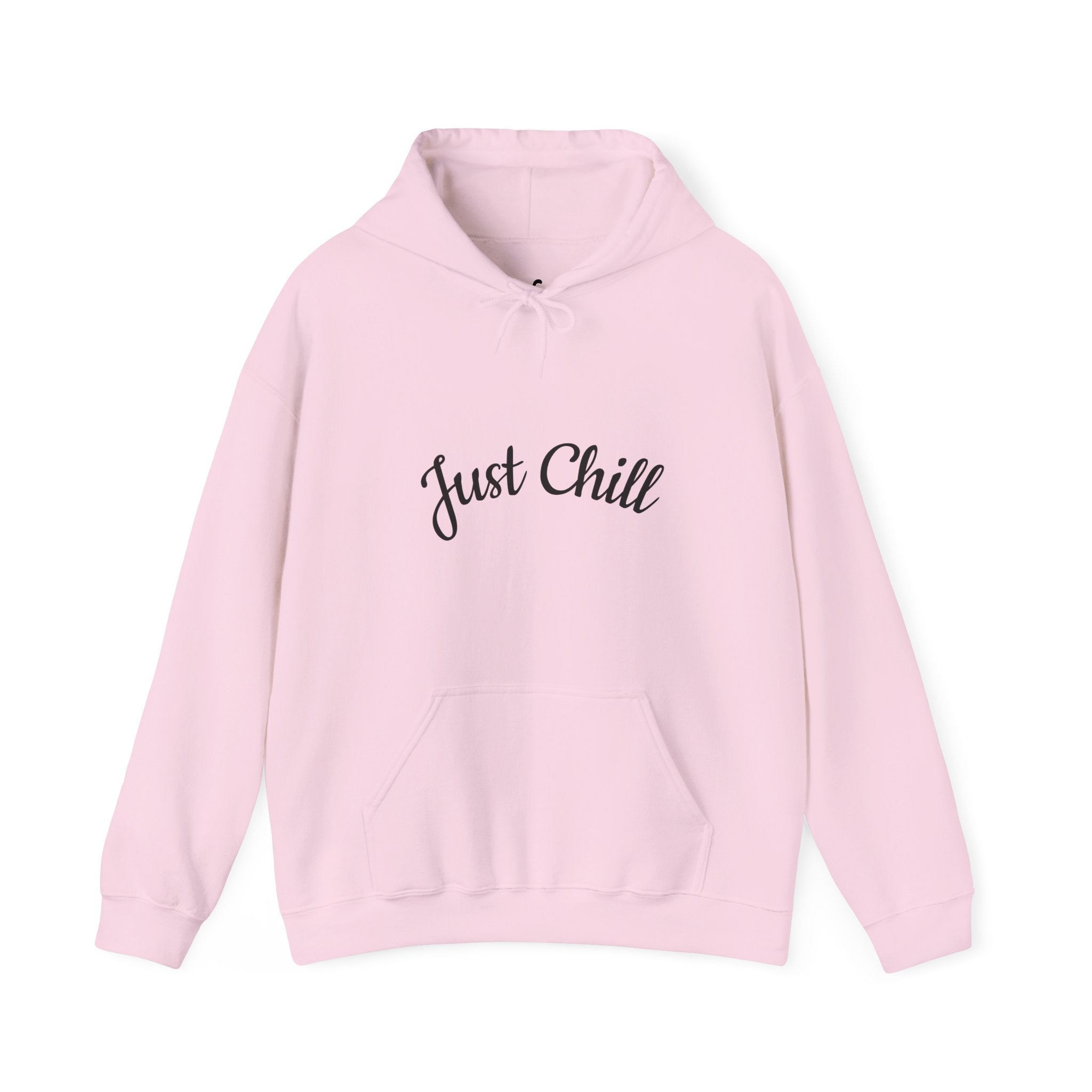 Light Pink hoodie with 'Just Chill' text on a white background