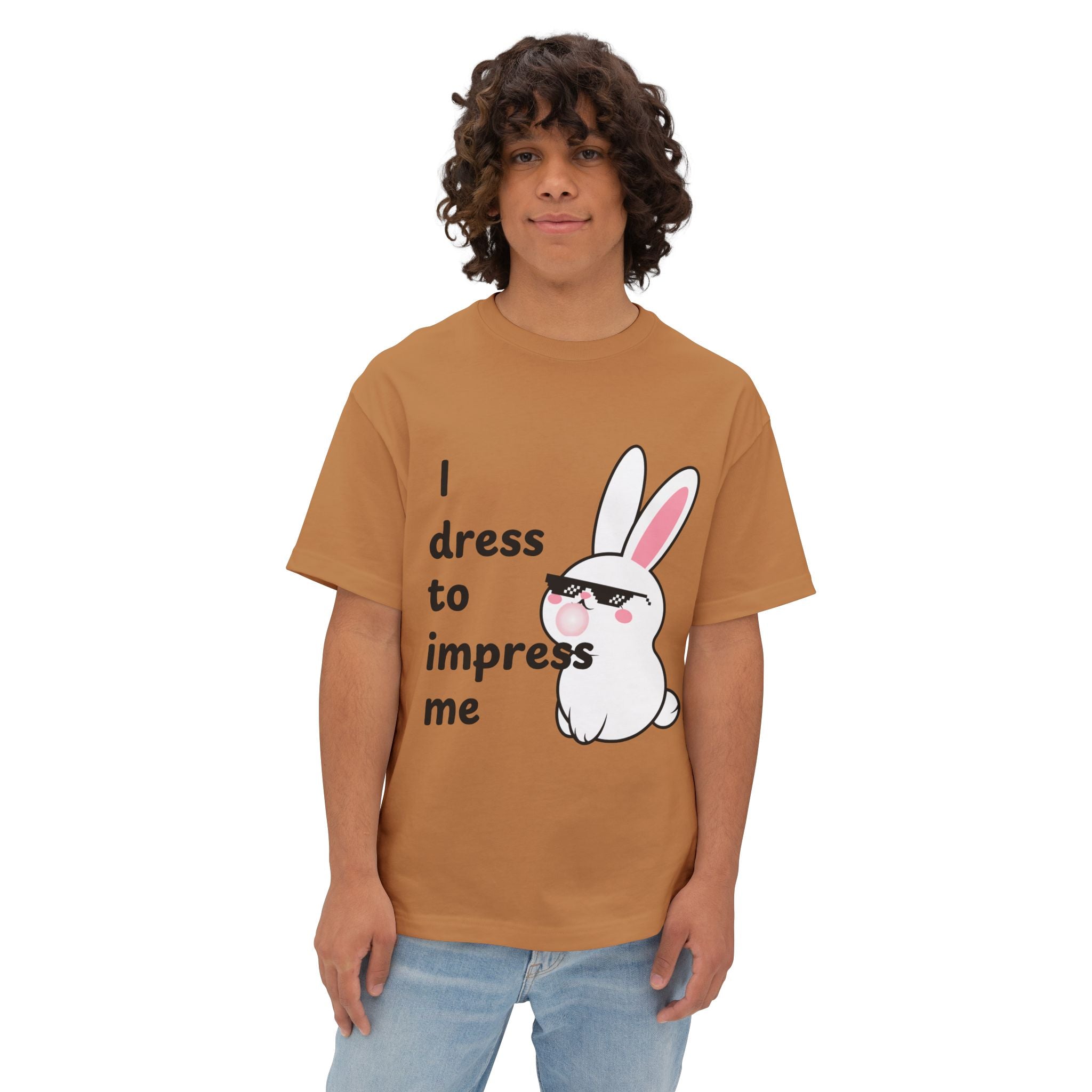 Person wearing a Toast t-shirt with a cartoon rabbit and text on a white background