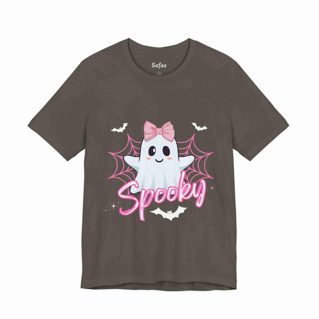 Army t-shirt with a ghost graphic and 'Spooky' text on a white background