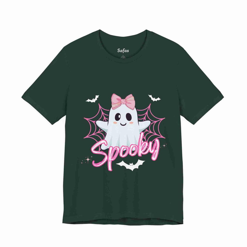 Forest t-shirt with a cartoon ghost and 'Spooky' text on a white background