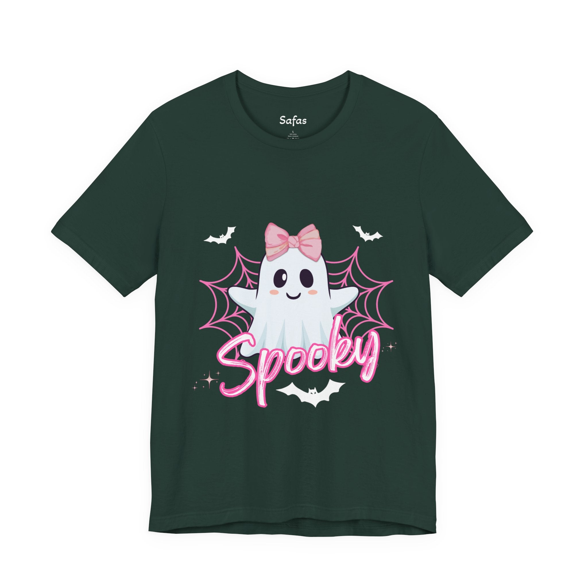 Forest t-shirt with a cartoon ghost and 'Spooky' text on a white background