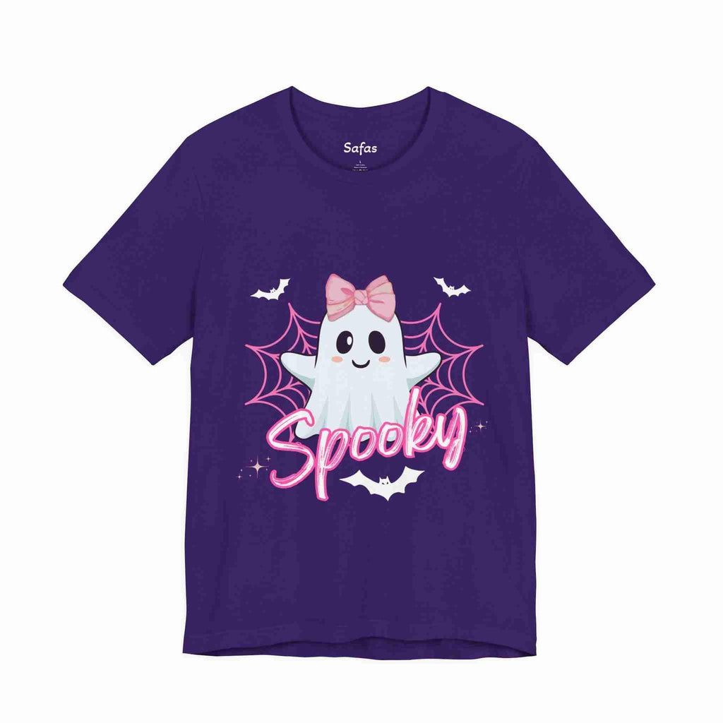 Team Purple t-shirt with a ghost graphic and 'Spooky' text on a white background
