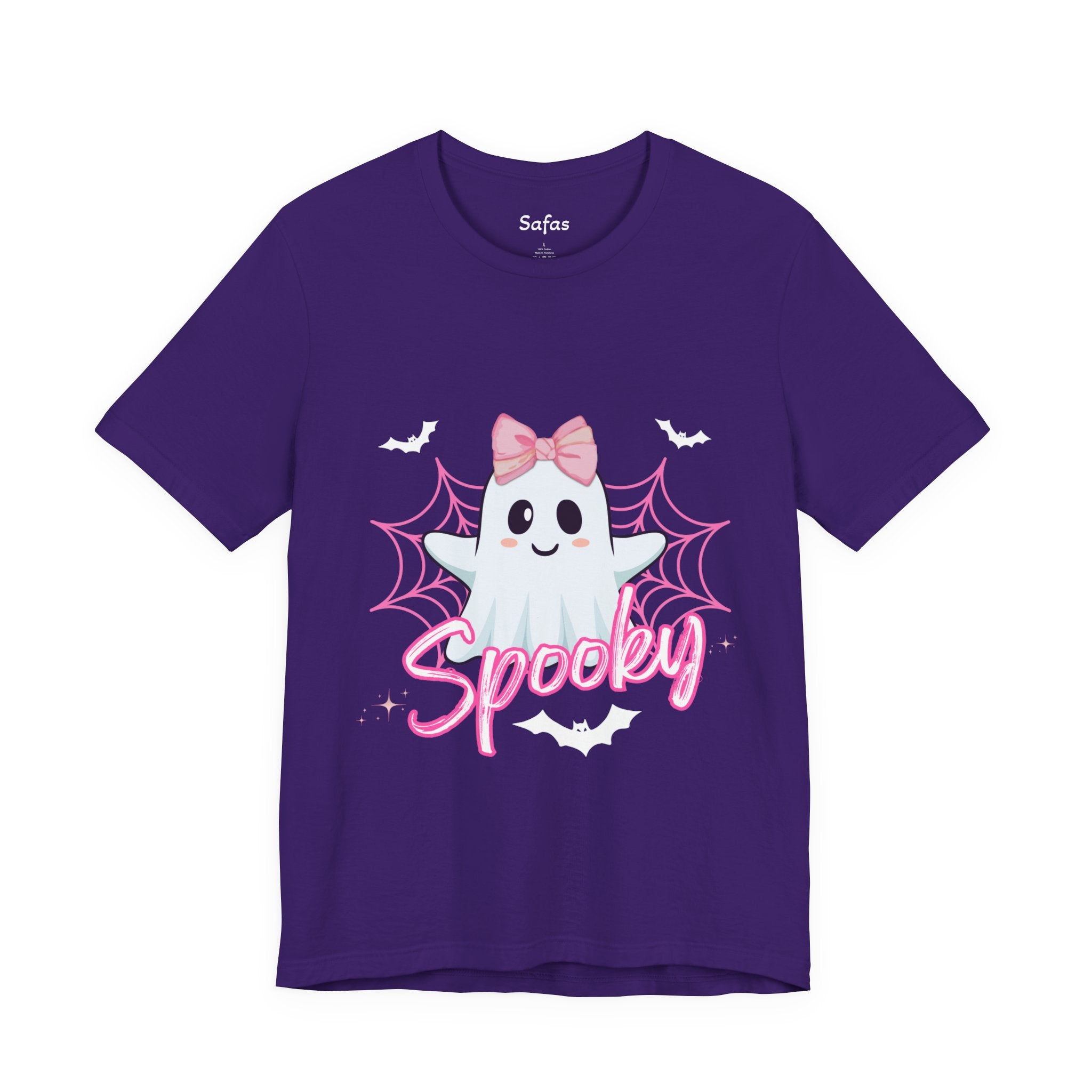 Team Purple t-shirt with a ghost graphic and 'Spooky' text on a white background