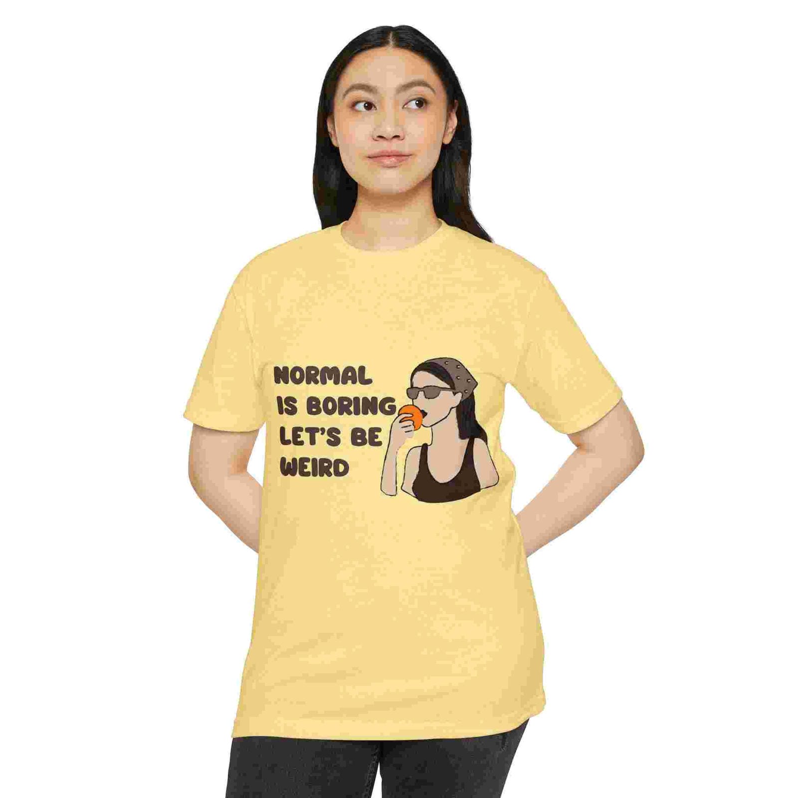 Person wearing a Banana Cream t-shirt with a graphic and text on a white background