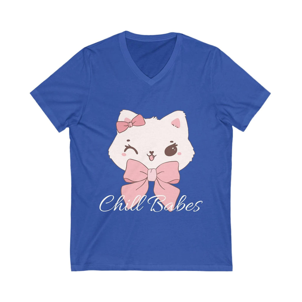 True Royal t-shirt with a cartoon cat design and 'Chill Babes' text on a white background
