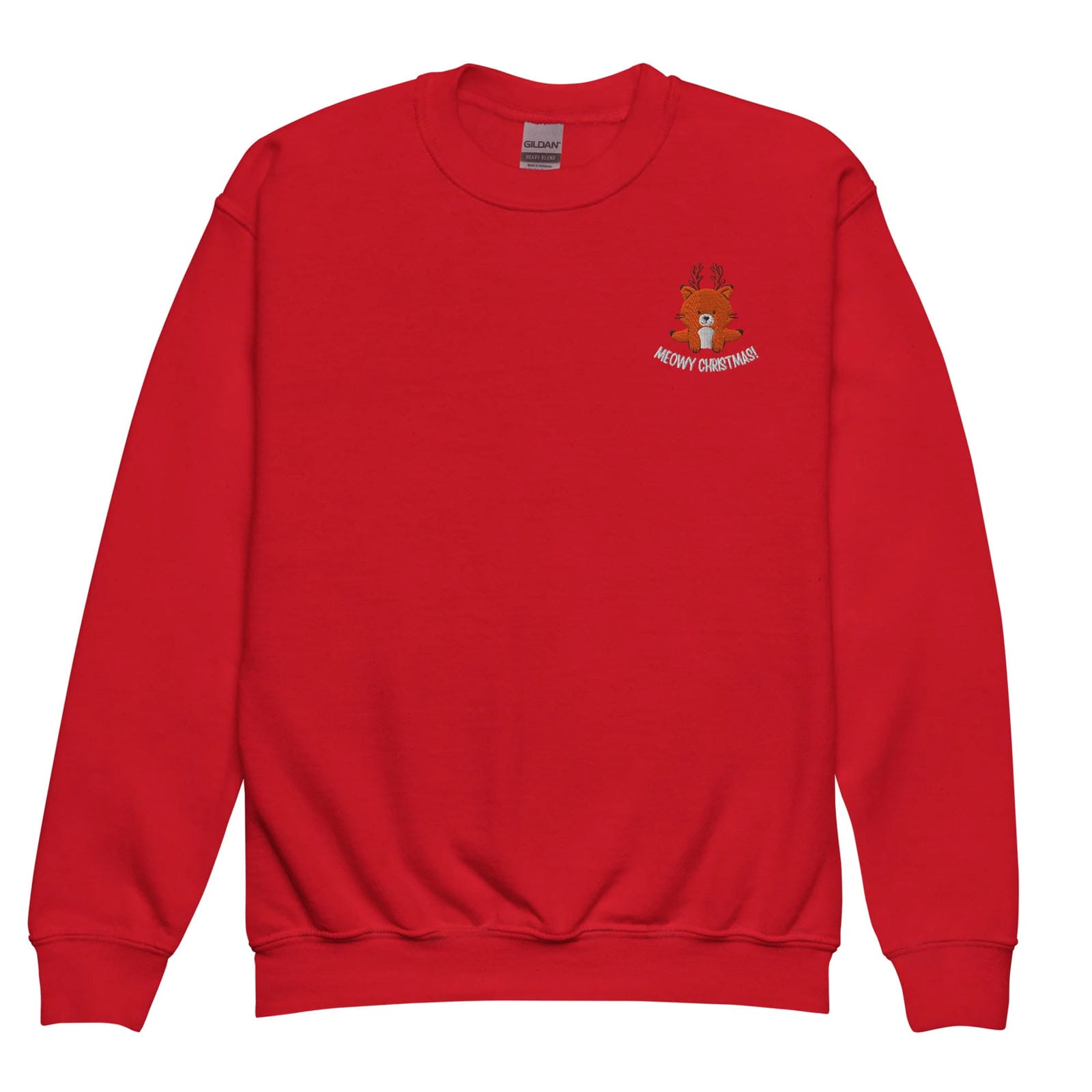 Red sweatshirt with a small logo on the chest against a white background