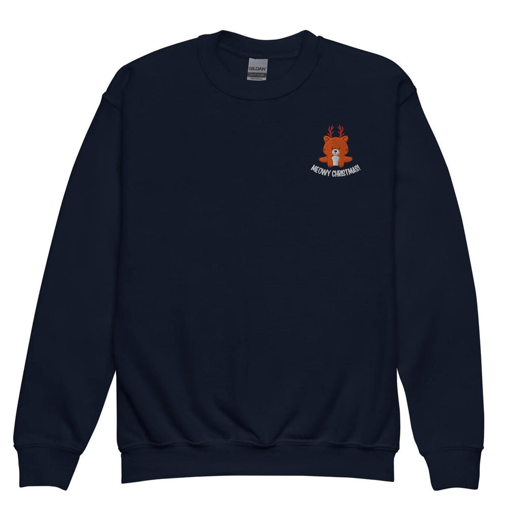 Navy blue sweatshirt with a small logo on the chest against a white background